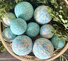 10 Rag Fabric Wrapped Balls Floral Patterns Bowl Basket Filler Farmhouse Country