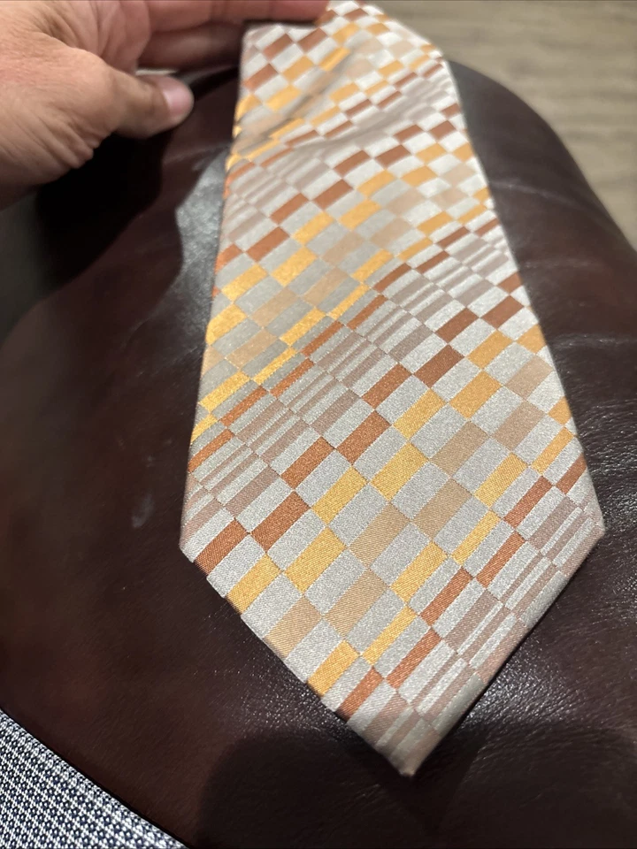 Corbata de seda para hombre Joseph Abboud naranja/gris patrón geométrico Foto 2 de 4