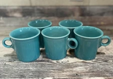 Set of 5 Turquoise Fiesta Ware Classic Ring 10.25 oz Coffee Mugs HLC USA Made