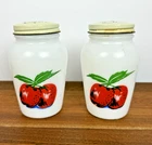 Vintage Anchor Hocking Fire King Apple Salt & Pepper Shakers Milk Glass Antique