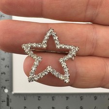 Vintage Clear Rhinestone Open Star Brooch Silver Tone Pave Crystal Pin