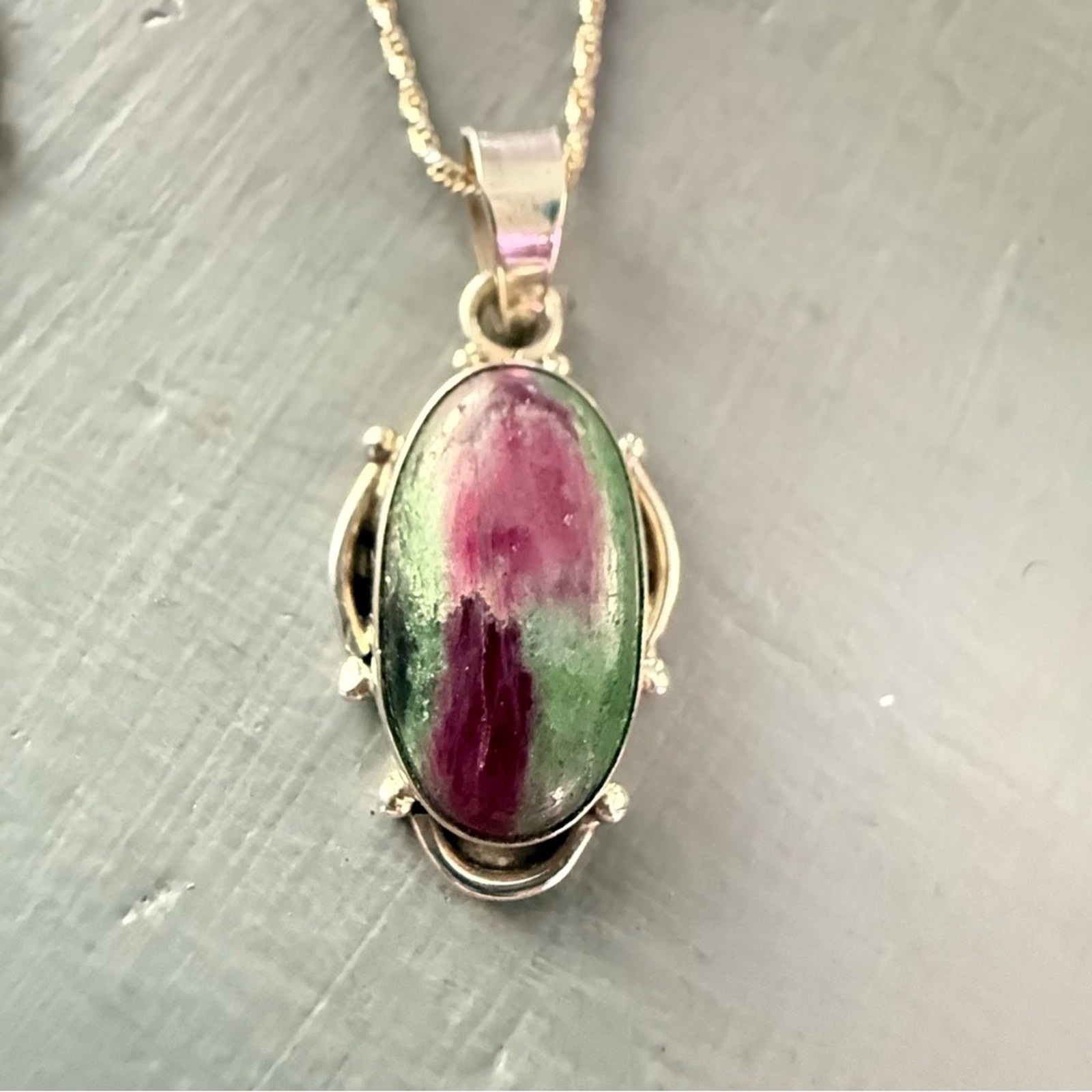 Ruby-Zoisite Stone 925 Sterling Silver Pendant & … - image 3