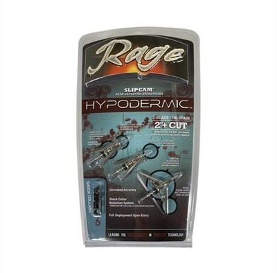 Rage HD Hypodermic Mechanical Broadhead - 100 Grain 2-Blade 2''+ Cut - Pack of 3