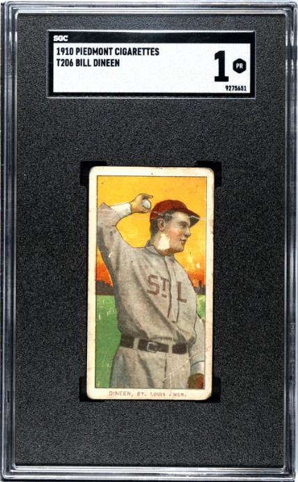 1909 T206 BILL DINEEN NNO POOR PIEDMONT 350 SGC 1 BASEBALL ST. LOUIS BROWNS
