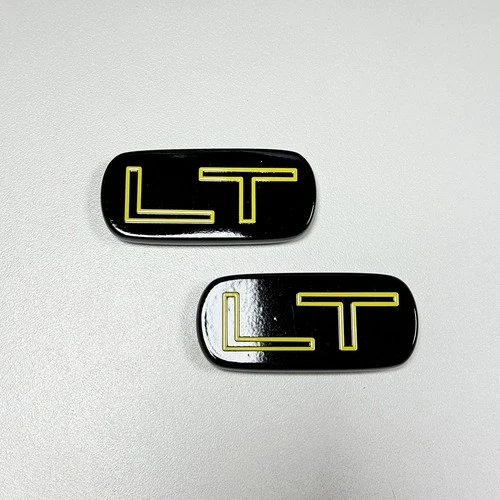 2Pcs LT Nameplate Emblem Badge For 99-07 Car Decal Black Gold Size 2.5" x 1.2"