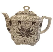 Vintage Mason's Ironstone Teapot Brown Transfer Ware
