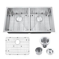 32" Undermount Combo 18 Gauge Double Bowl Stainless Steel Kitchen Sink Basin