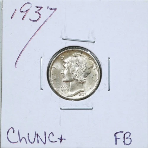 1937 10C Mercury Winged Liberty Silver Dime in Choice UNC+ Condition #6281 FB