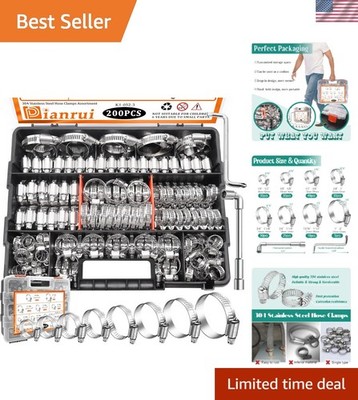 202 PCS Hose Clamp Assortment 1/4''-2''6-51mm 304 Stainless Steel Hose Clamp Ki...