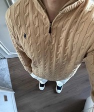 Polo Ralph Lauren Men's Cable-Knit Quarter Zip Sweater M Beige Navy Gray Black