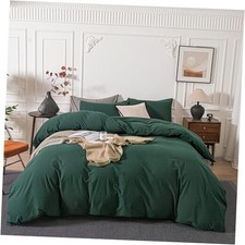 Washed Cotton Duvet Cover Set Linen Feel Textured Ultra Soft 100 King Green
