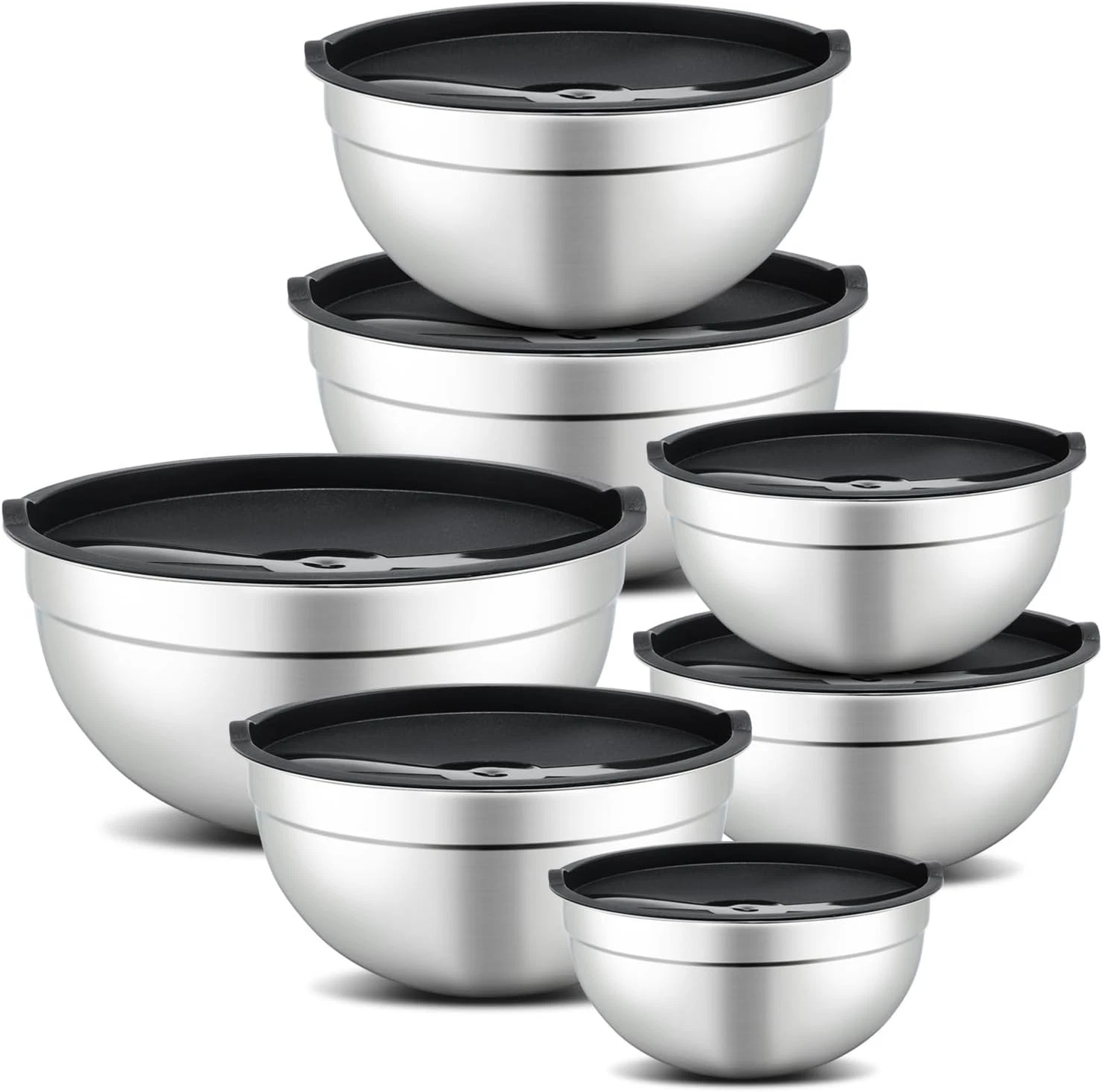 Stainless Steel Mixing Bowls Set 7 Pieces with Lids Kitchen Bake Food Storage QT