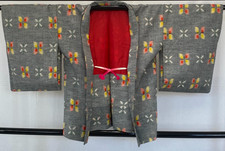 Japanese Vintage Kimono Haori Jacket Silk Gray Ryukyu Tumugi Traditional 31in