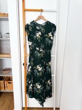 Reformation Sanvi Floral Print Asymmetrical Maxi Dress Green Slit Cap Sleeve 8