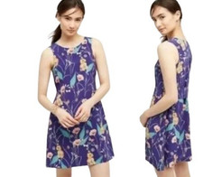 Anthropologie HD in Paris Womens Mini Shift Dress Purple Floral Silk 0