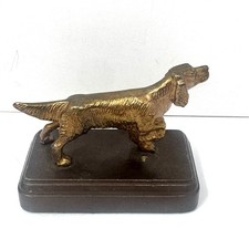 VTG Heavy Gold Metal English Setter Hunting Dog Statue Spaniel On Base Brass ?