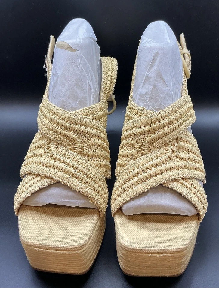 Sandália de Salto Plataforma Marc Fisher LTD Caddy Tecido Natural Leve Tamanho 9 Nova - Imagem 4 de 4