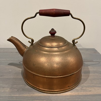 Vintage Copper and Brass Revere Ware Tea Kettle w/Wooden Red Handle & Knob