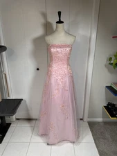 Vintage Y2K Light Pink Sequins Glam Ball Gown Prom Dress 7/8 Morgan & Co FLAWED