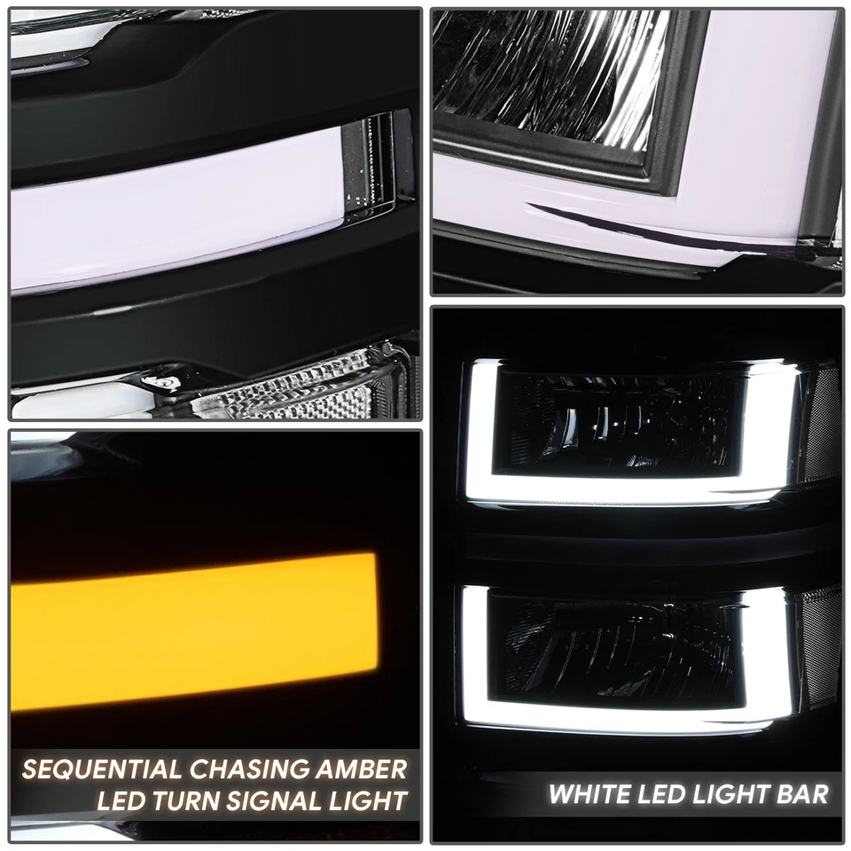 Faros secuenciales Fit 14-15 Chevrolet Silverado 1500 negro/claro U-LED DRL Foto 4 de 4