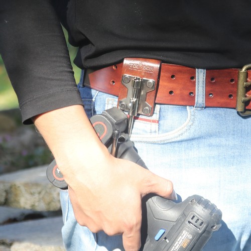 TOURBON Leather J Hook Tool Holder Wire/Power Drill/Saws Carry Holster Belt loop - Picture 20 of 24