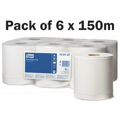 6 x 150m 2 Ply Wiping Paper Towels M2 Tork Basic Centre Feed in White 6 x 150m 2 Ply Wiping Paper Towels M2 Tork Basic Centre Feed in White