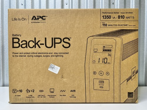 APC BR1350MS 1350 VA Pure SineWave 10 Outlets 2 USB Charging Ports Back-UPS Pro