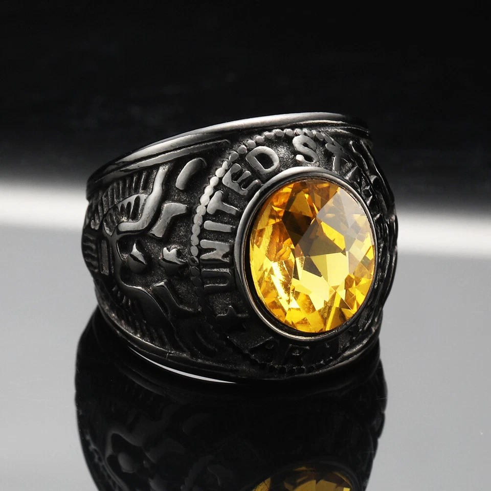 New Multicolor CZ United States Army Black Signet Ring Stainless Steel Size 7-13 - Image 3 of 4