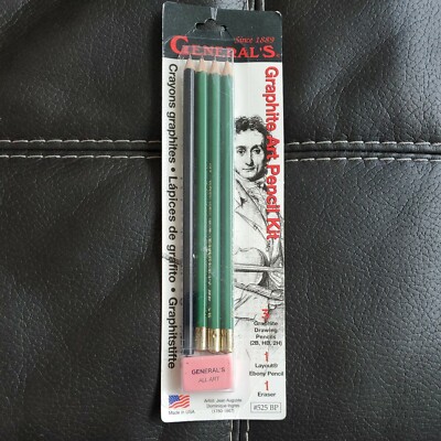 NIP General's Graphite Art Pencil Kit Extra Smooth 3 Graphite 1 Layout 1 Eraser 