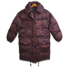 London Fog Vintage Womens 1990s Down Puffer Long Coat Purple Floral Sz M Retro