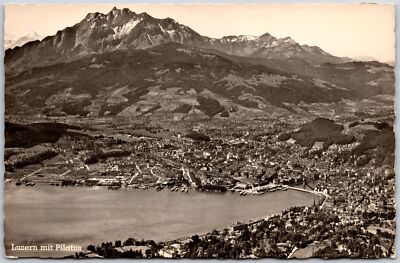 Luzern mit Pilatus Panorama Buildings Lake & Mountains Real Photo RPPC Postcard