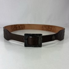 Cardon Cosas Nuestras Wide Brown Embossed Leather Belt - Women's Size 36
