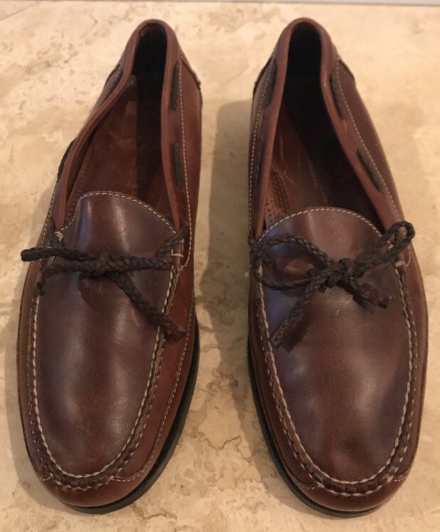 COLE HAAN Country Brown Saddle Woven Leather Slip-On Loafers Men's