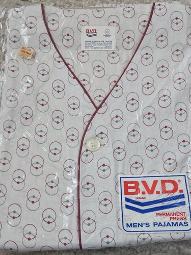 vtg mens 70s shorty pajamas BVD short sleeve knee length USA Sz Large Design