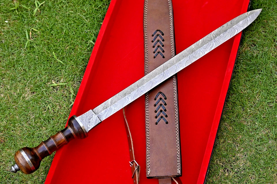 Espada Damasco Guerrero Gladius Romana Hecha a Medida - Forja a Mano Damasco Acero SS25 Foto 4 de 4