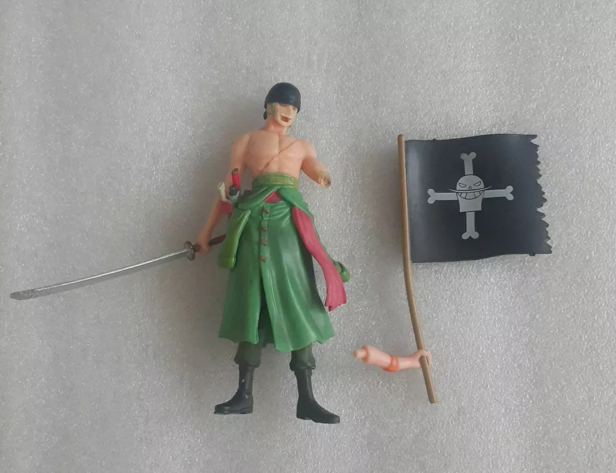 Anime Heroes One Piece Roronoa Zoro Ban Dai Action Figure + black beard  flag