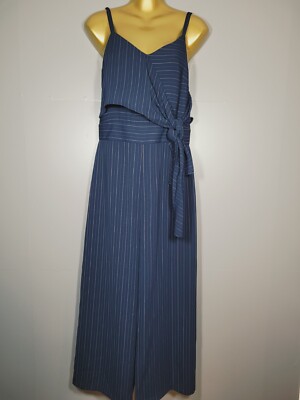 BNWT NEW TOPSHOP JUMPSUIT SIZE 12 NAVY PINSTRIPE TIE