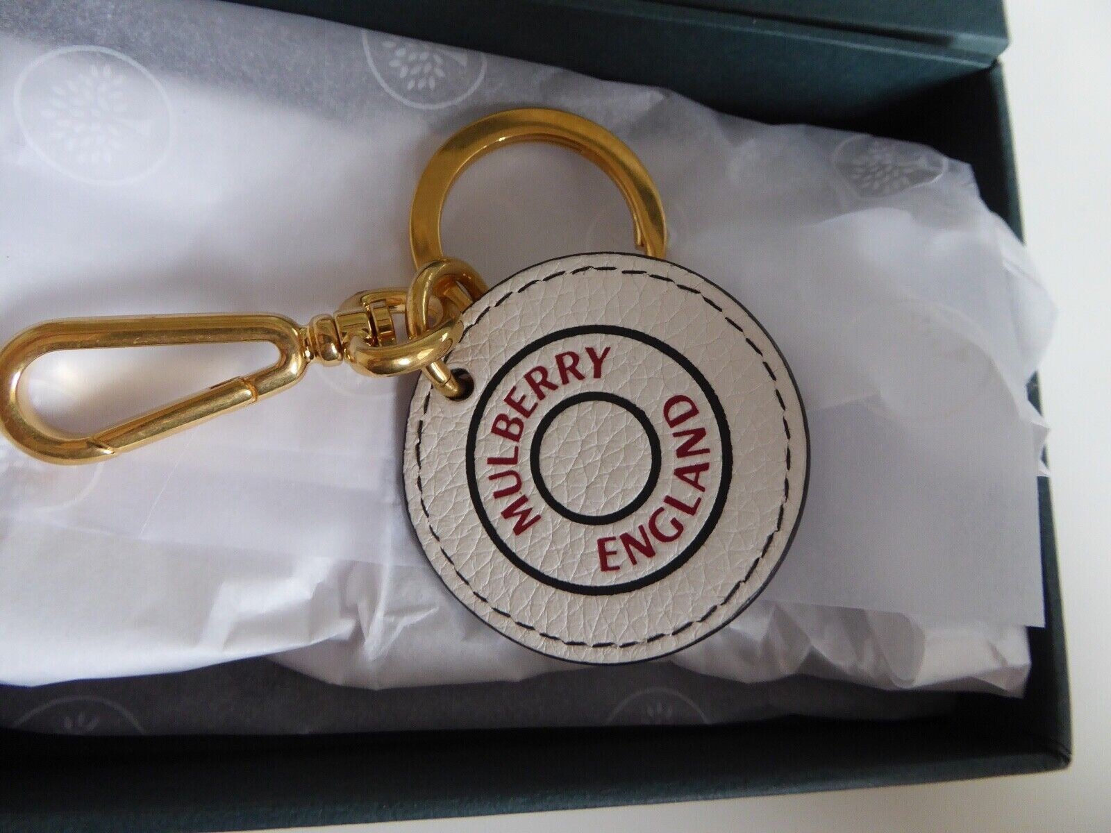 MULBERRY White Grain Leather Key Ring / Bag Charm eBay