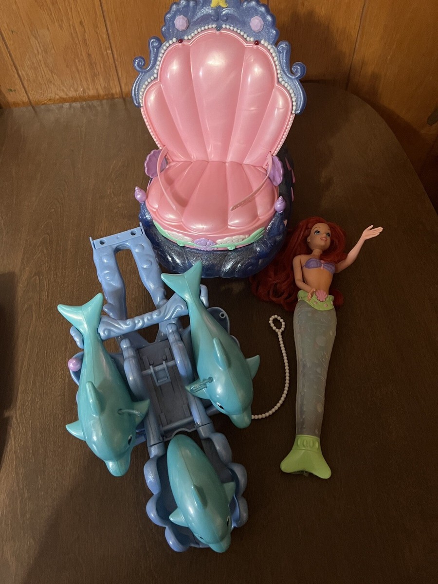 BROKEN NOT WORKING Disney Little Mermaid Ariel Shimmering Doll Dolphin  Chariot