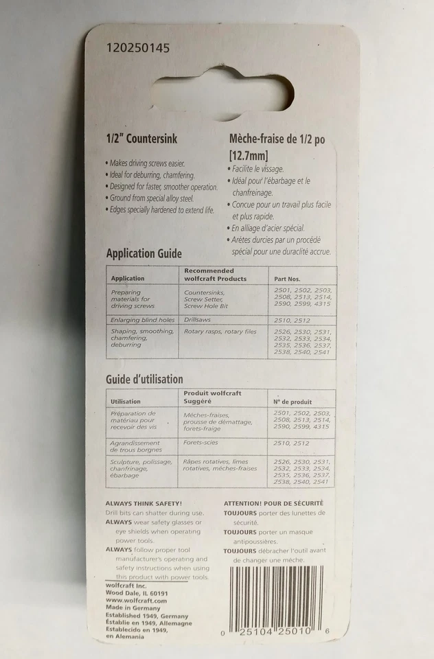 Wolfcraft 2501405 avellanador de 1/2" hecho en Alemania con vástago de 1/4" Foto 2 de 4