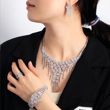 4pcs Silver Plated Flower Cluster Cubic Zirconia Jewelry Set for Wedding Brides