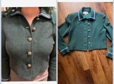 St. John Collection Marie Gray Green Knit Blazer Cardgian Tweed Size 6