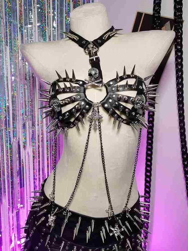 Harajuku Skull Spike Studded Rivet Grunge BDSM E-Girls Punk Rock Y2K TOPS Cross - Picture 2 of 15