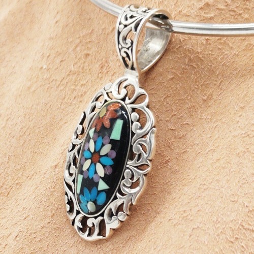Carolyn Pollack Sincerely Southwest Sterling Wildflower Pendant Wire Choker  - Picture 3 of 6