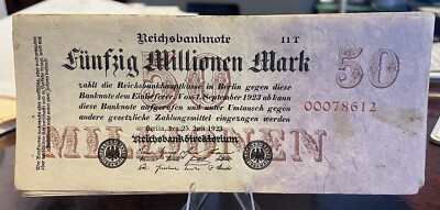 Authentic Germany 50 MILLION Mark 1923 BERLIN Post WWI Hyperinflation Time