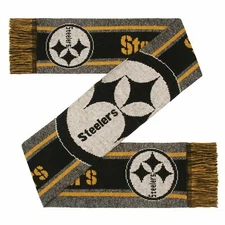 Pittsburgh Steelers Gray Scarf Knit Winter Neck Double Sided Big Team Logo Grey