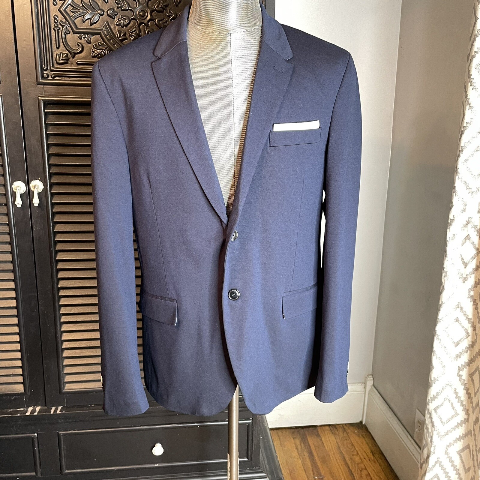 Zara Man Blue Plaid Dual Vent Blazer Jacket Size 44R Gem