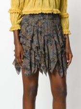  385 NWT ISABEL MARANT "Jockey" Ruffle Mini Skirt SZ 38 Silk Khaki Ruffle Tier
