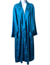 Victoria Secret Satin Bath Robe L POCKET Blue Floral Vintage 90s Beach Valentine