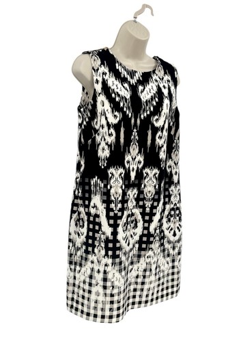 AB Studio Womens Sheath Dress Size 8 Aztec Print White Black Tan Sleeveless - Picture 9 of 11